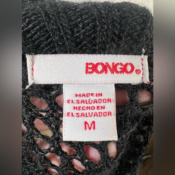 Bongo Sleeveless Sweater Vest Cardigan Fringe Open Knit Black Lightweight Size M - Picture 3 of 3